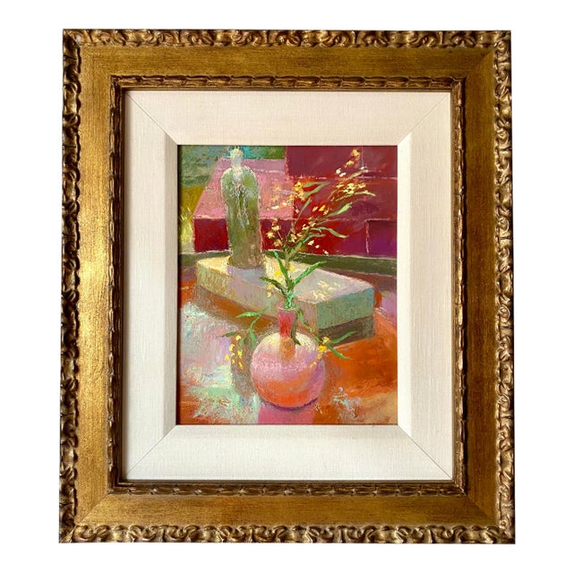 Vintage Chinoiserie / Floral Original Oil Still Life Painting — Signed For Sale