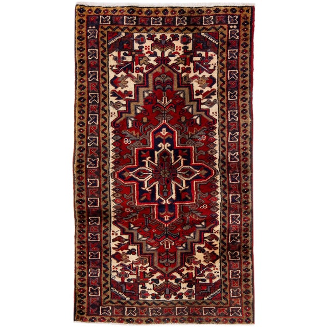 Textile 1960s Vintage Persian Heriz Red Handmade Medallion Wool Rug For Sale - Image 7 of 7