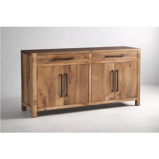 70'' Solid Wood Sideboard Cabinet — Fully Assembled 4-Door Sideboard in Light Walnut For Sale - Image 15 of 15