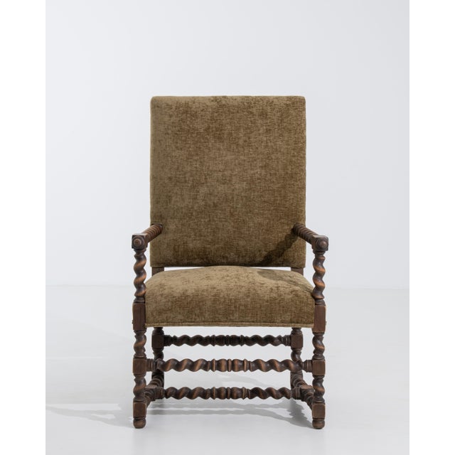 Mustard 19th Century Louis XIII Style Wooden Throne Chair with Upholstery Mustard For Sale - Image 8 of 15