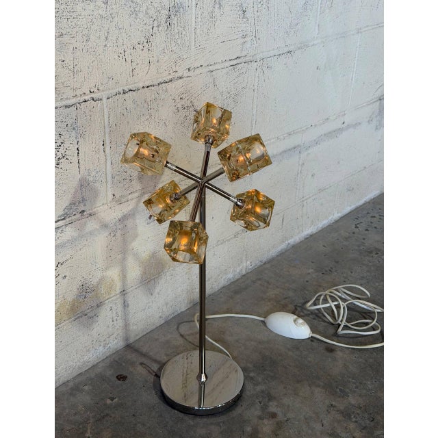 Sputnik Glass Cube Table Lamp Chrome Metal Base Space Age Mid-Century Modern 1970s For Sale - Image 9 of 9
