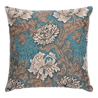 Chrysanthemums Aqua Cushion With Feather Filler - 33x33cm (13"x13") For Sale
