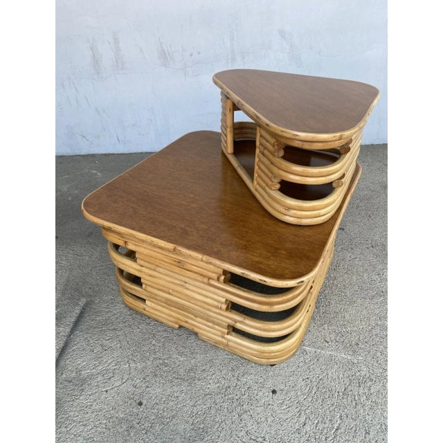 1950s Restored Stacked Two-Tier Rattan Corner Side Table For Sale In Los Angeles - Image 6 of 7