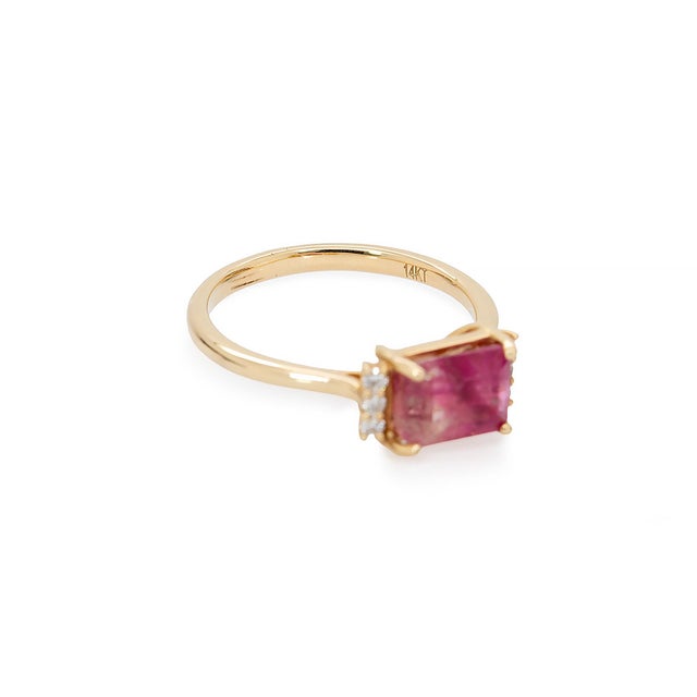 Metal 1.7cts Bi-Colorful Tourmaline Ring With Natural Diamond Accents: Solid 14k Gold For Sale - Image 7 of 10