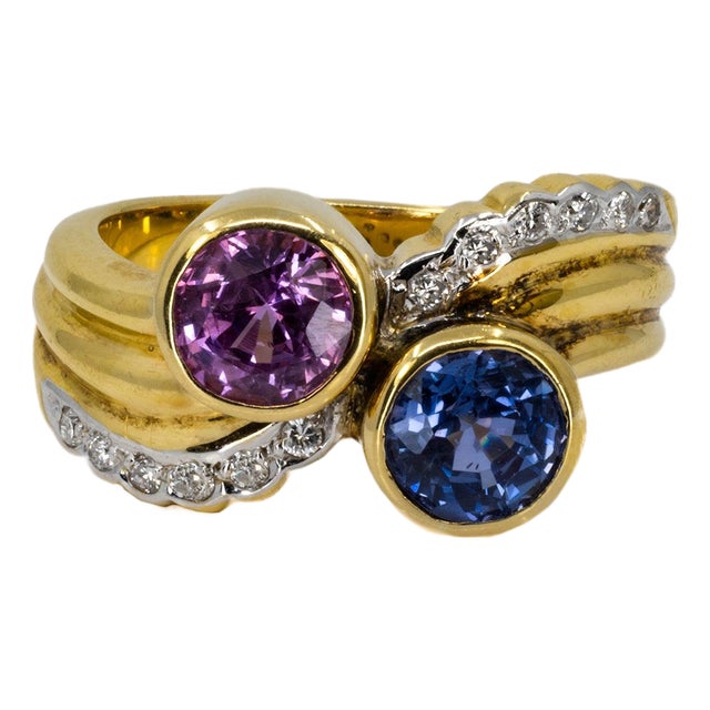 Late 20th Century Keith Davis Sapphire Bipass Ring, Size 5 For Sale