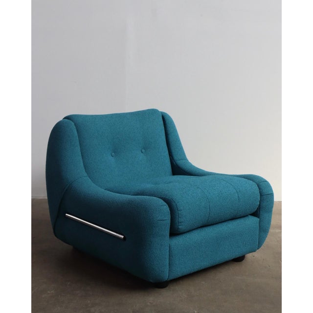 1970s Italian Tubular Lounge Chairs in Blue Bouclé — A Pair For Sale - Image 10 of 12