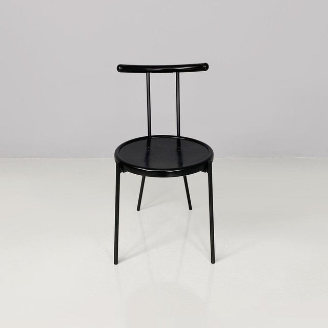 Italian Modern Round Black Wood and Metal Chair, 1980s For Sale - Image 4 of 18