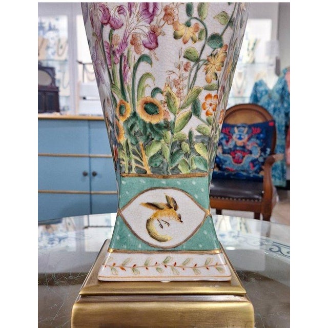French Vintage Style Famille Rose Chinoiserie Porcelain Table Lamp For Sale - Image 3 of 8