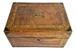 19th Century Inlaid Wood Writing Box Traditional English Inlay Hinged Lid Box