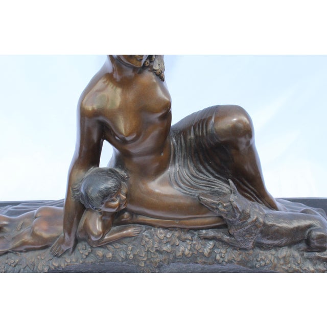1990s Art Deco Sculpture Semi-Nude Girl with Boy and Dog After Delandre Large For Sale - Image 10 of 18
