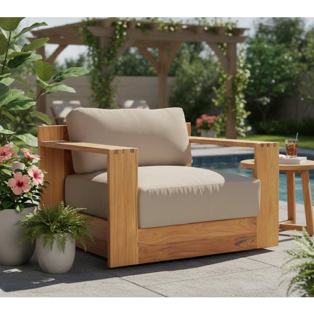 Imperial Grove Outdoor Solid Teak Wood Revolving Chair For Sale In Chicago - Image 6 of 13