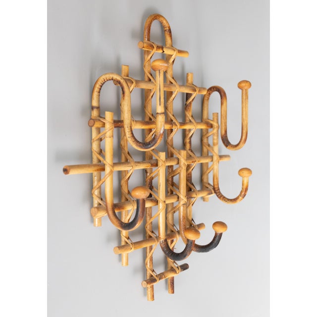 Chinoiserie Vintage French Rattan & Bamboo Coat & Hat Rack For Sale - Image 3 of 8