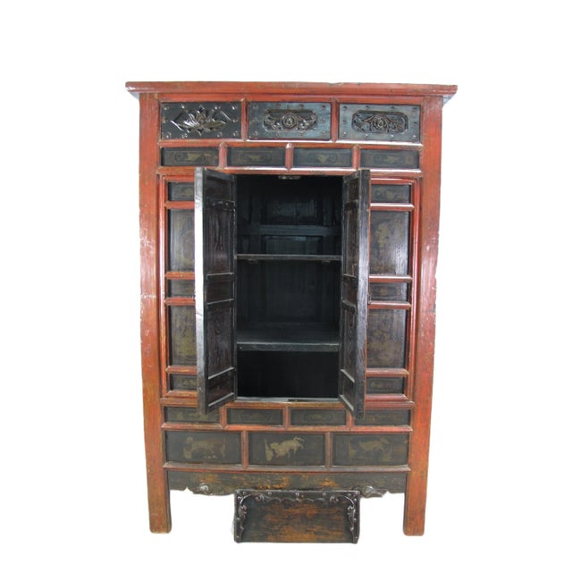 Hand Painted 80" Inch Tall Antique Chinese Cabinet For Sale - Image 11 of 12