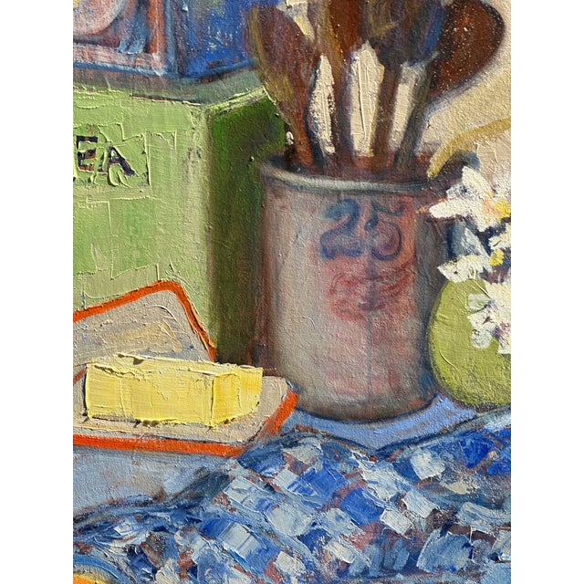 Textile Expressionist Still Life Daffodils Original Oil Painting Hartman For Sale - Image 7 of 11