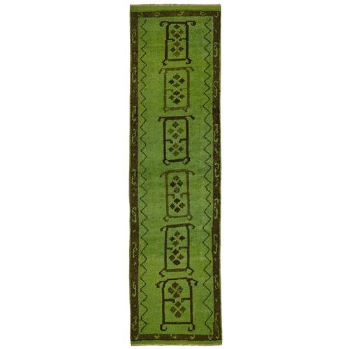 Textile Green Bohemian Runner Rug For Sale - Image 7 of 7