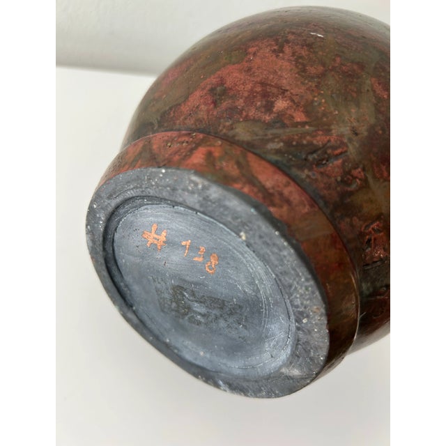 Suontouping Green & Bronze Glaze Raku Vessel With Symbols, Signed and Numbered For Sale - Image 10 of 12