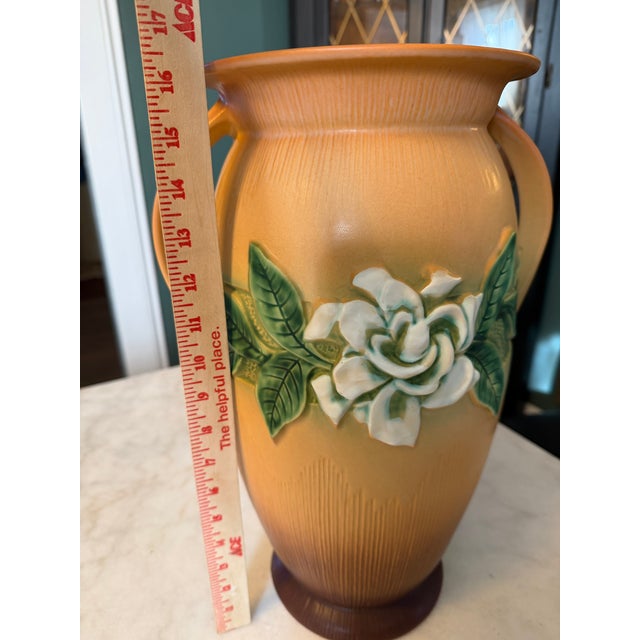 Tan Roseville Pottery Gardenia Floor Vase "690-16" Tan / Brown ca.1950 - Stunning! For Sale - Image 8 of 8