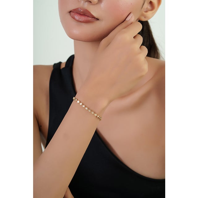 Not Yet Made - Made To Order Modern Minimalist Bezel Set Diamond Tennis Bracelet in 14k Yellow Gold 7 Inches For Sale - Image 5 of 16