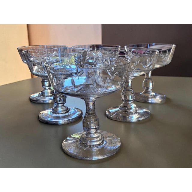 Crystal Champagne Coupes with Engraved Wheat Ears, 1950s, Set of 6 For Sale - Image 8 of 8