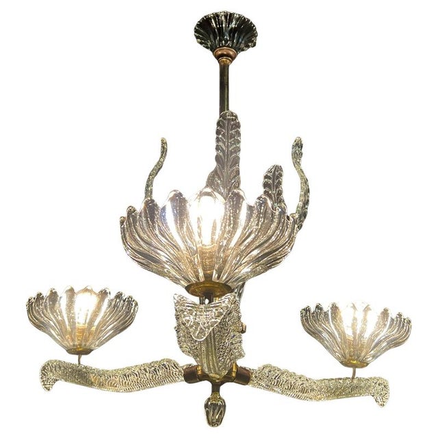 Art Deco Italian chandelier by Ercole Barovier, 1940. This piece is attributed to the mentioned designer/maker. It has no...