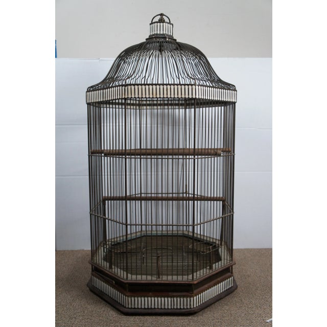 Mid 19th Century Monumental Antique Victorian Brass Octagonal Hanging Dome Top Bird Cage For Sale - Image 4 of 12