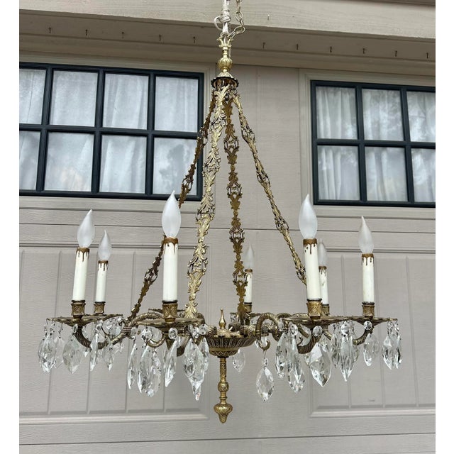 Brass Vintage Rococo Cast Brass and Crystal Chandelier For Sale - Image 8 of 12