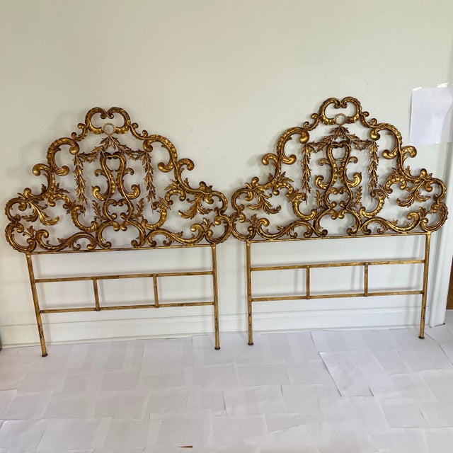 Vintage Mid Century Italian Rococo Style Gold Gilded Headboard For Sale In New York - Image 6 of 8