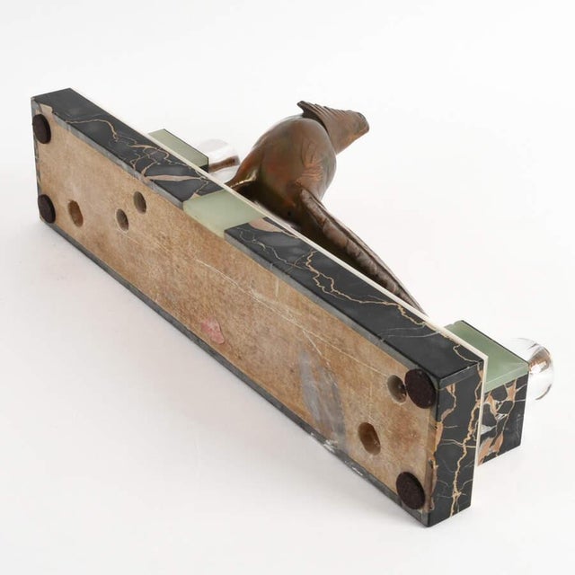 Art Deco Bronze Pheasant Mantel Sculpture on Marble and Onyx Base For Sale - Image 9 of 9