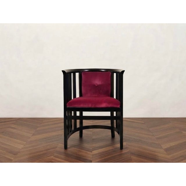 Hungarian Secessionist Lounge Armchairs in Burgundy Velvet with Black Lacquered Frames, 1920s, Set of 2 For Sale - Image 4 of 5
