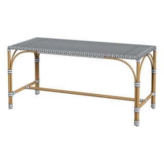 Tobias 40 in. W Outdoor Rectangular Rattan Dining Bench, Blue/White Dot / Natural Rattan Frame For Sale