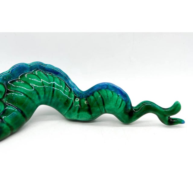 Mid-Century Modern Green and Blue Ceramic Dragon Figure For Sale - Image 4 of 12