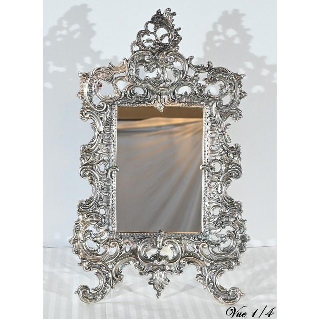 Small Late 19th Century Rocaille Table Mirror in Silver Bronze For Sale - Image 5 of 18