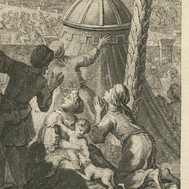 Pieter Mortier, Fire Consumes Aaron's Offering and Death of Nadab and Abihu, 1700, Engraving For Sale - Image 4 of 12