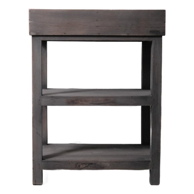 Late 20th Century Rustic Gray Finish Wooden Tray Three-Tier Display Shelf For Sale