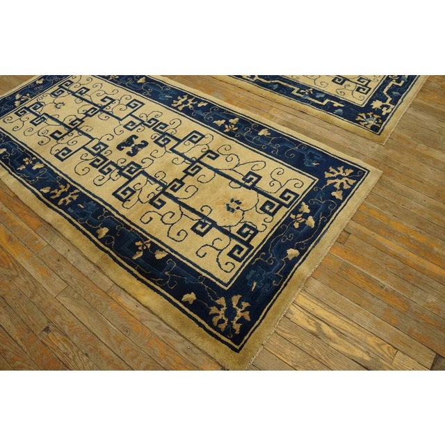 1920s 1920s Beige Geometric Antique Pair of Chinese Peking Carpets 3' X 5'10'' Knotted Wool Rugs For Sale - Image 5 of 9
