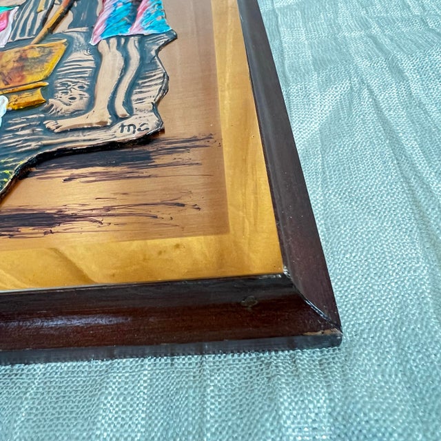 Copper Vintage African Copper Repoussé Village Scene Wall Art – Zambia 1999 For Sale - Image 8 of 12