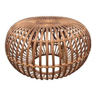 Mid Century Rattan Ottoman Attributed to Franco Albini For Sale