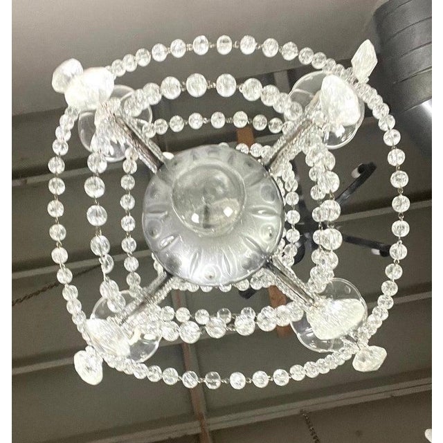 Metal French (4) Light Rock Crystal Beaded Chandelier C. 1930's For Sale - Image 7 of 11