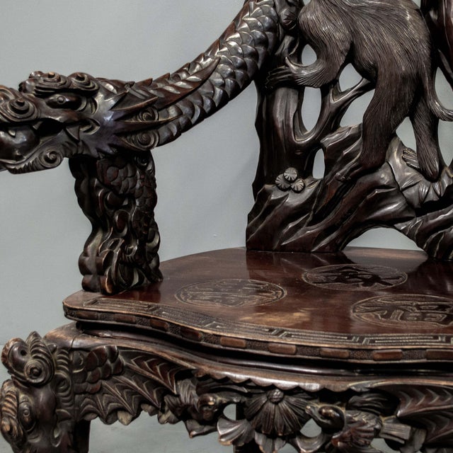 Red Antique Japanese High Back Red Lacquer Monkey Armchair For Sale - Image 8 of 10