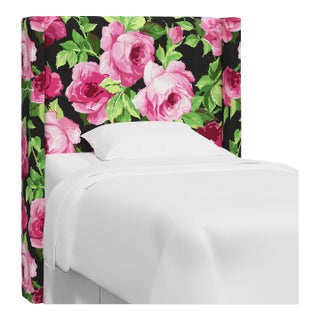 Red from Scalamandre crafted by Cloth & Company Hudson Twin Headboard, Black Floral For Sale