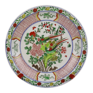Chinese Vintage Ceramic Plate,Ming Dynasty Wanli Marked Famille Verte Porcelain Plate Hand Painted Flowers and Birds Pattern