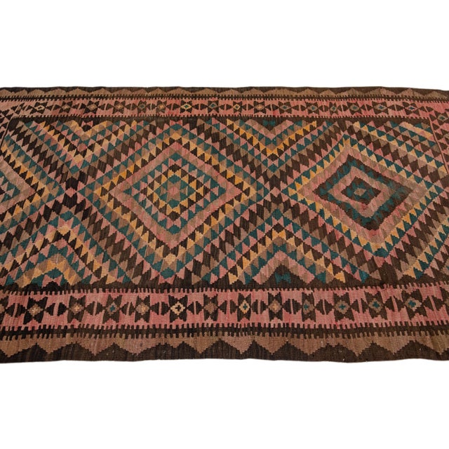 1960s 1960s Vintage Turkish Kilim Multicolor Handmade Tribal Wool Rug For Sale - Image 5 of 10