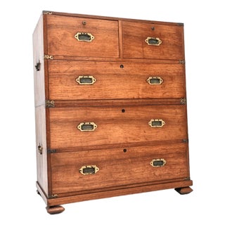 Antique Military Campaign Chest of Drawers in Teak, 1840 For Sale