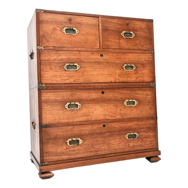 Antique Military Campaign Chest of Drawers in Teak, 1840 For Sale
