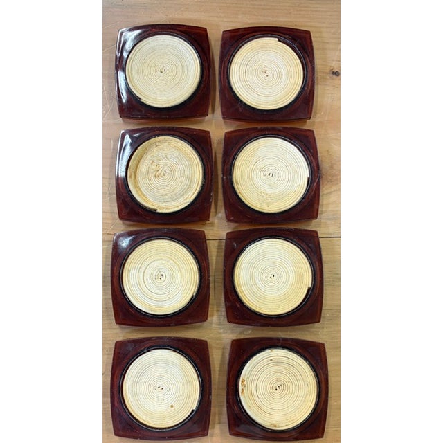 Mid-Century Modern Mid Century Acrylic and Raffia Coaster in Metal Holder For Sale - Image 3 of 6