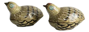 Pair of Antique Chinese Cloisonne Quail Boxes, Qing Dynasty, Late 19Th Century