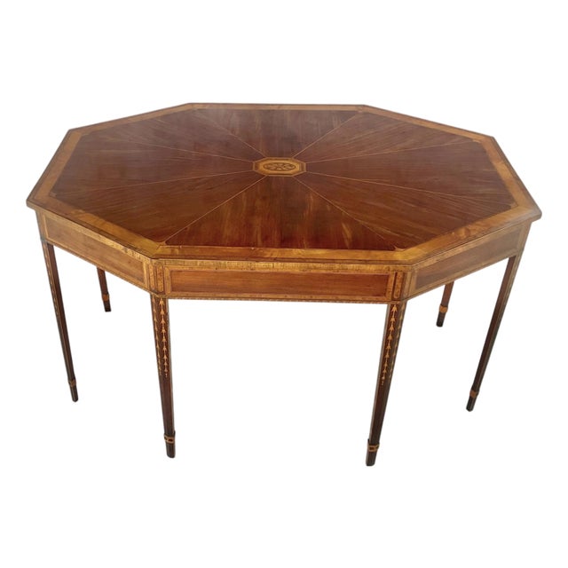 Georgian Octagonal Center Library Table Inlaid Mahogany For Sale