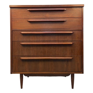 Vintage Five Drawer Walnut Highboy Dresser by Drew Furniture For Sale