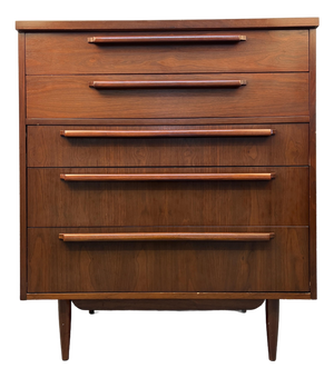 Vintage Five Drawer Walnut Highboy Dresser by Drew Furniture