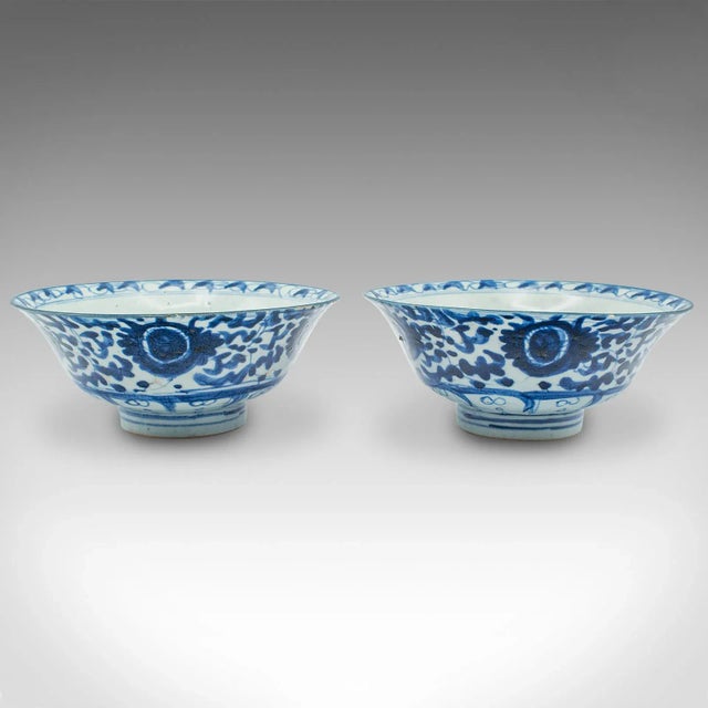 Victorian 1900's Pair of Antique Blue and White Serving Bowls For Sale - Image 3 of 11